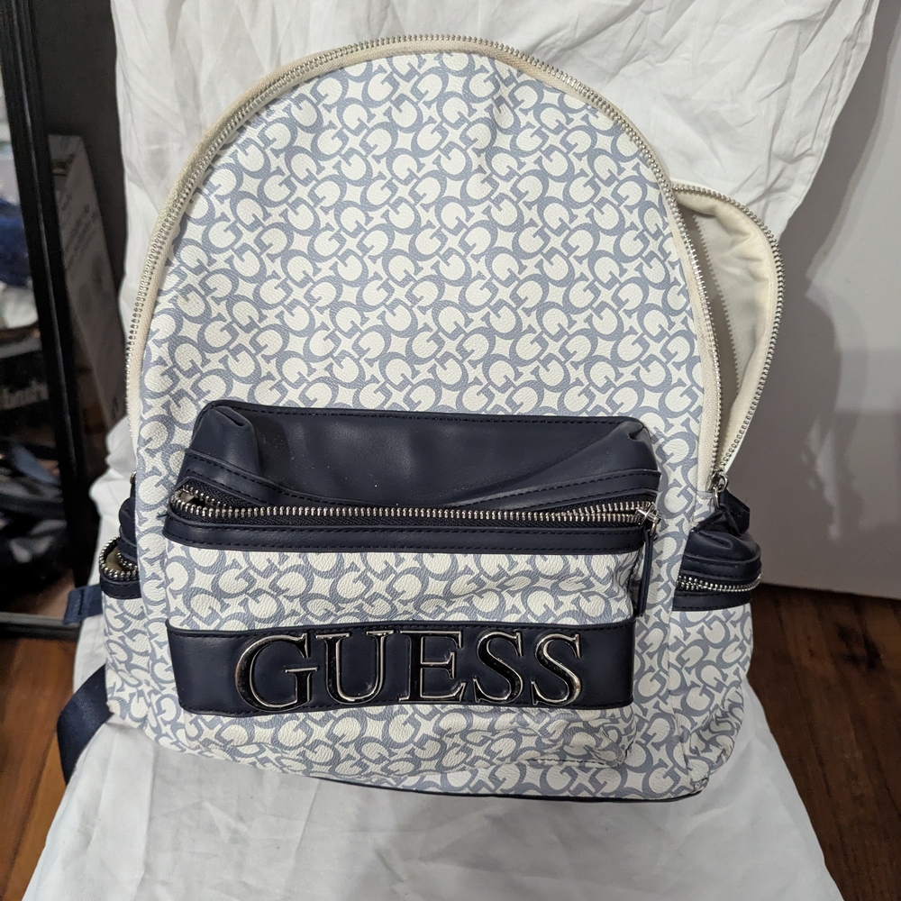 GUESS Navy and White Men's Backpack